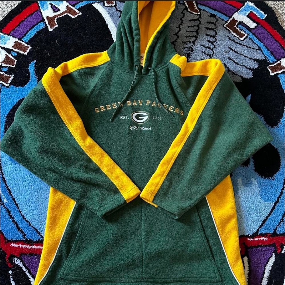 Vintage Green Bay Packers Green and Yellow Hoodie Size XL